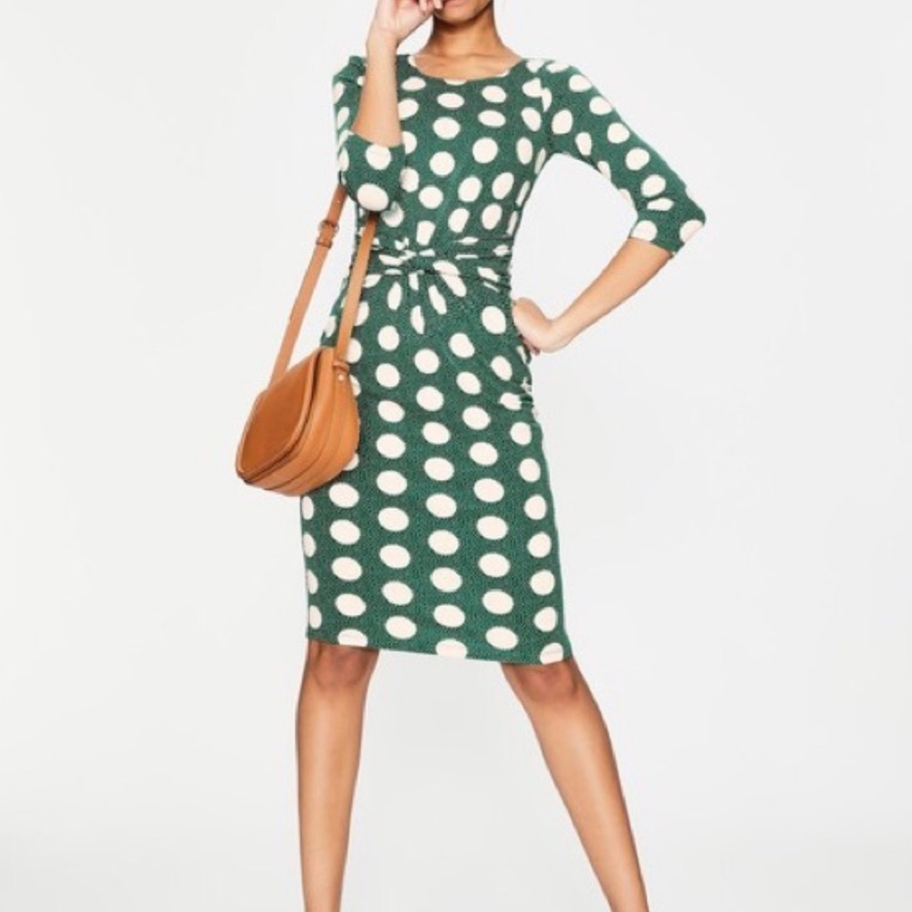 Boden Michelle Twist Front Dot Jersey Knit Dress 10 L